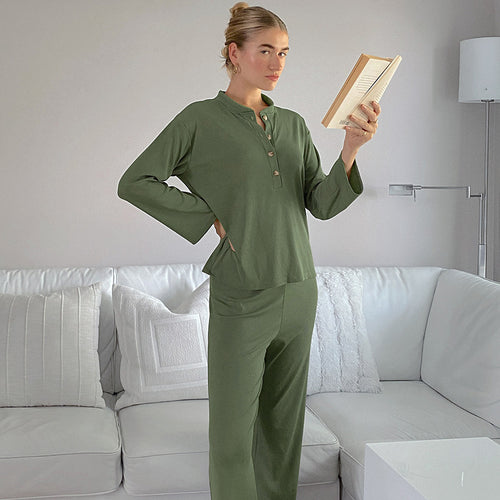 Dame elegant pyjamases med knapbar overdel og afslappede bukser Stilla