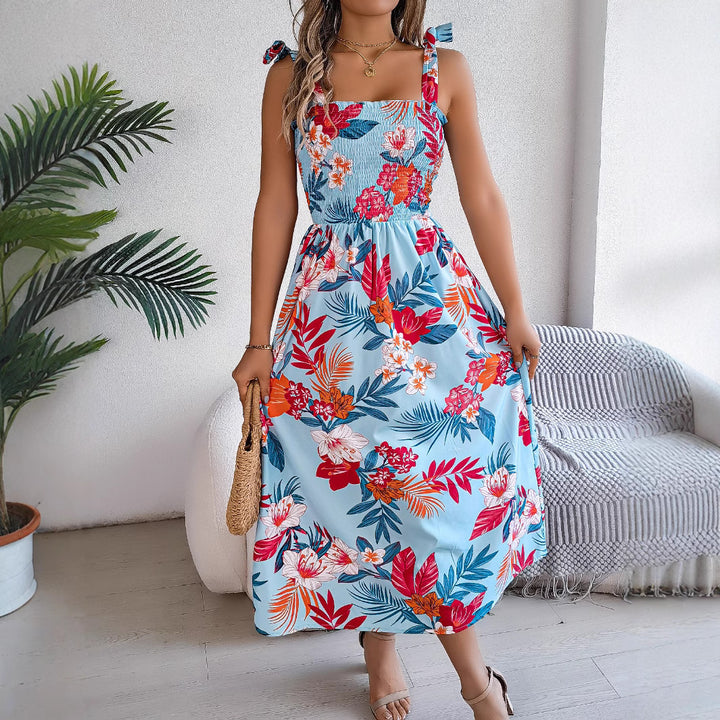Dame Floral Maxikjole med Rufflesbånd og elastisk overdel Stilla
