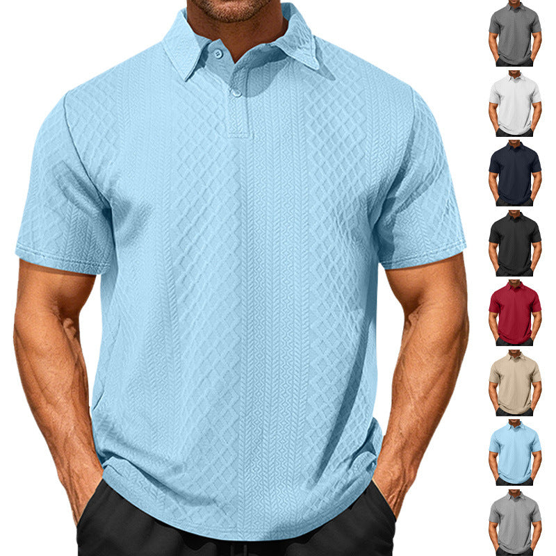 Herrer nan tekstureret jacquard-polo shirt kortærmet smal pasform med polo krave Skovae