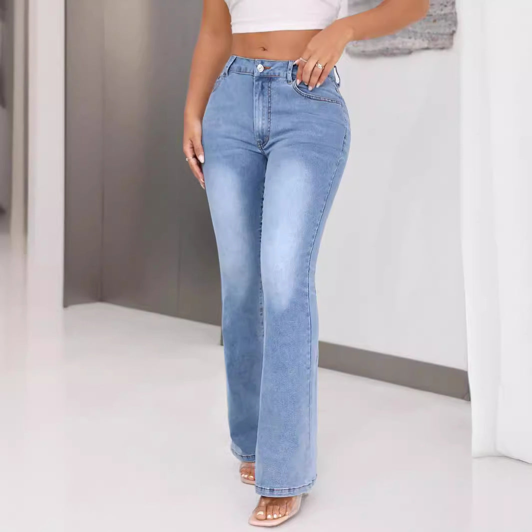 Kvinde Bootcut Jeans med Høj Talje og Unikt Design Stilla