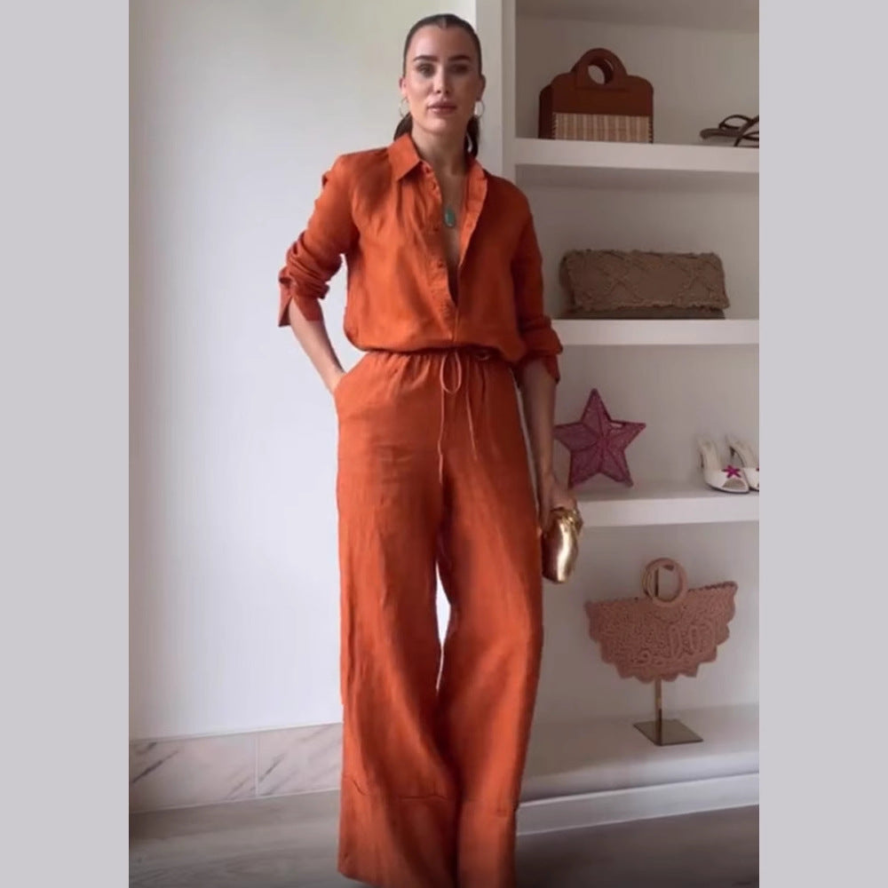 Dame casual jumpsuit med tætsiddende snit og elegant skjortekrave Stilla