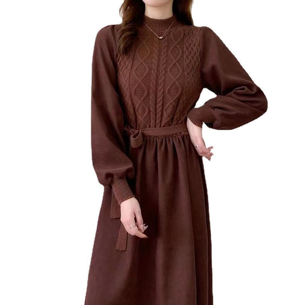 Femme Elegant Langærmet Strik Maxi Kjole Stilla