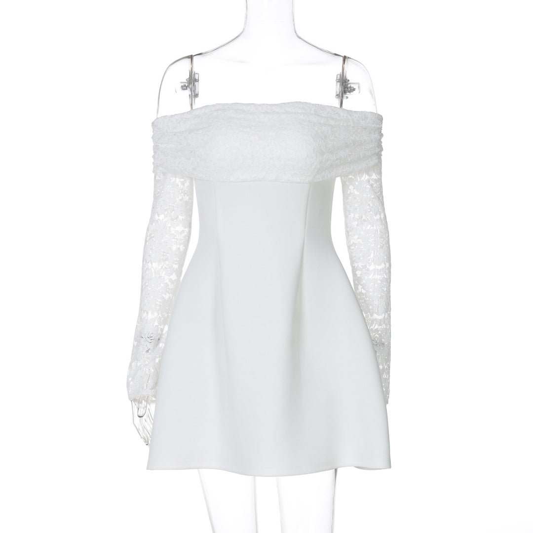 Dame Off-Shoulder Minikjole med florale spidsærmer og svajende nederdel Stilla
