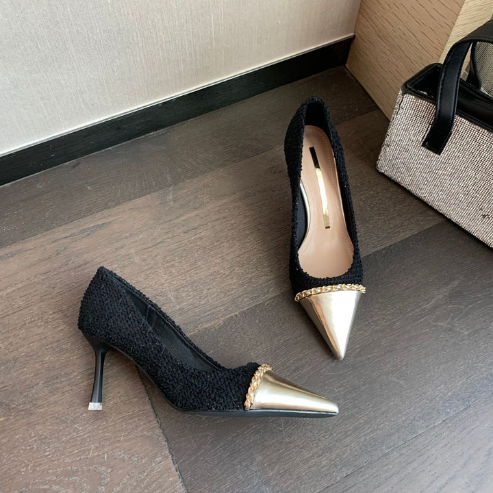 Dame spidsede pumps med elegant metallic-detalje og kvalitets tekstiloverdel Stilla