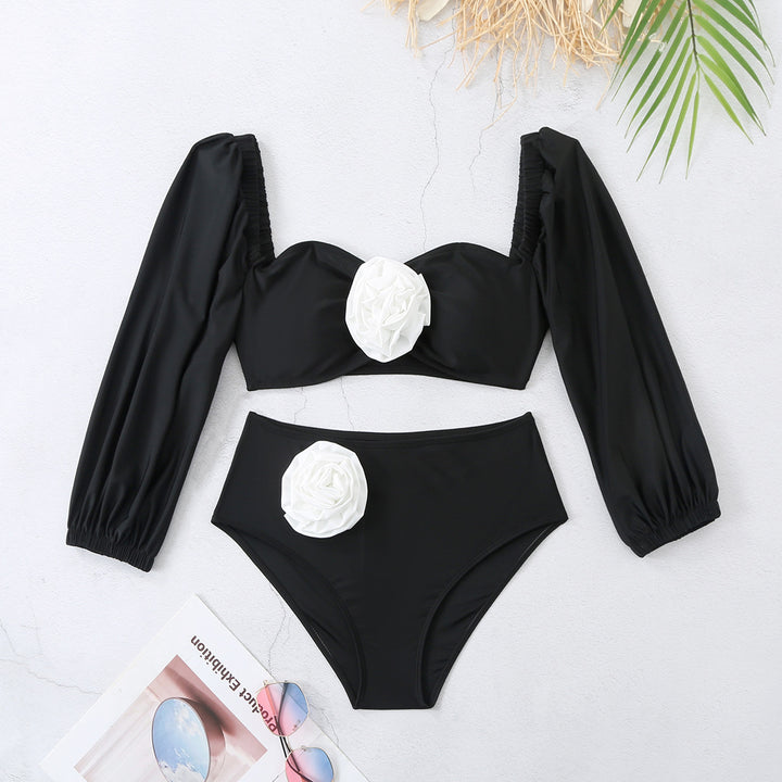 Dame Bikini-Set med elegante flæseærmer og blomsterdetalje Stilla