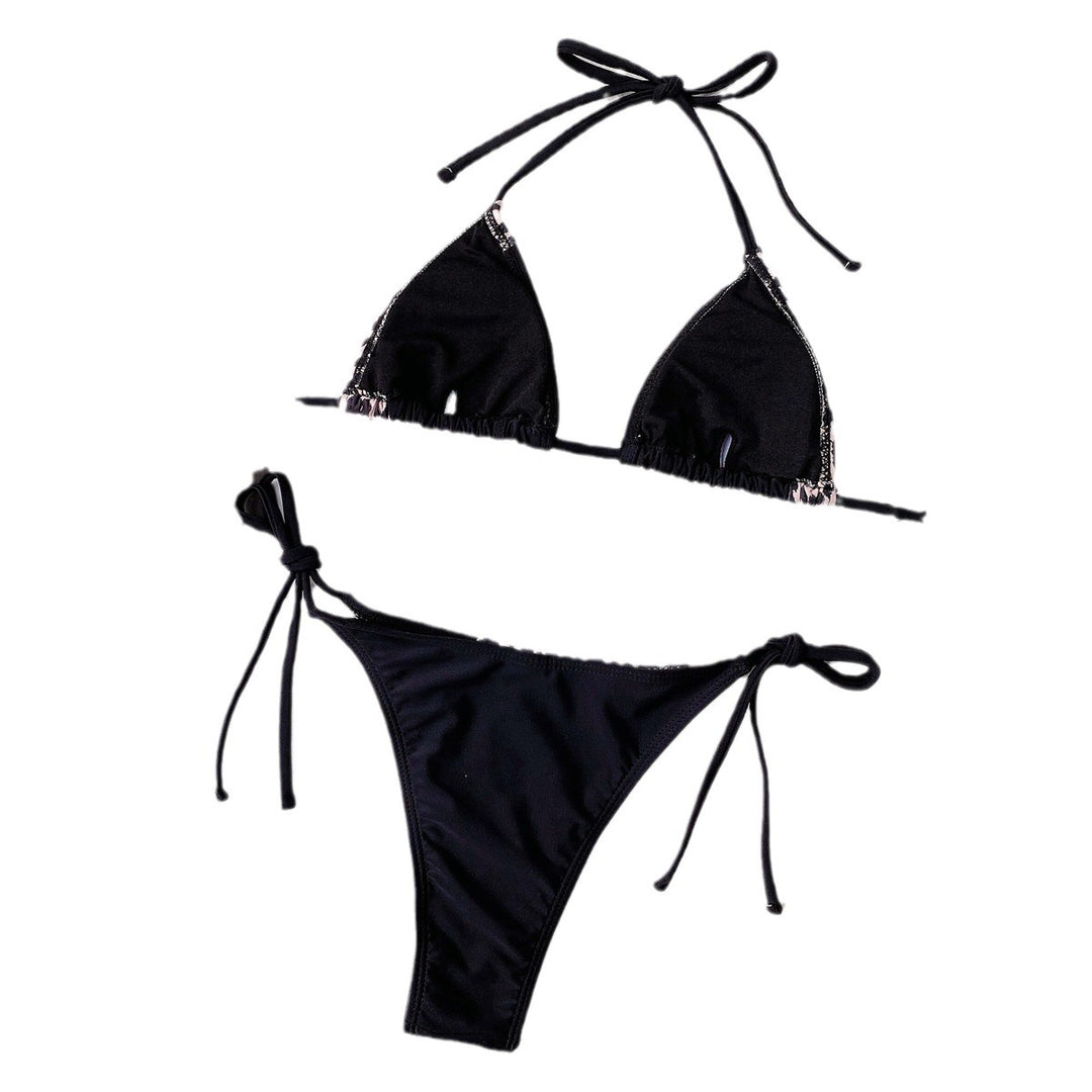 Dame triangel-bikini med elegant dyremønster og justerbare bindebånd Skovae