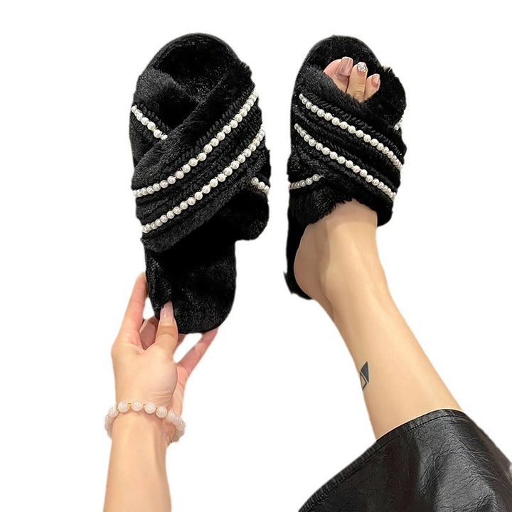 Dame Fluffy Pantoletter med glamourøs perledekoration Stilla