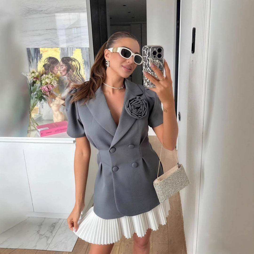 Damer elegant blazer med puffærmer og blomsterdetalje Skovae