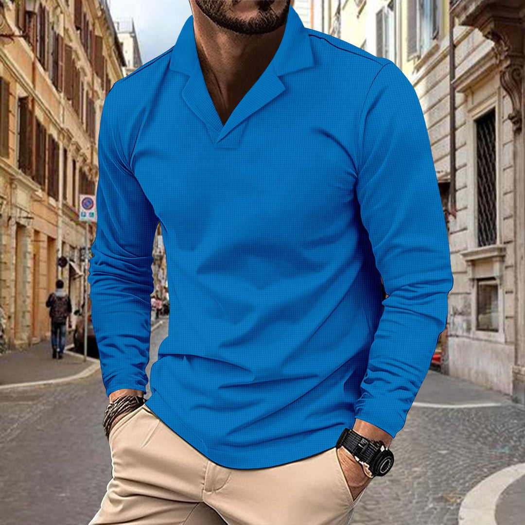 Herrer langærmet polo skjorte med struktureret design og moderne revers Stilla