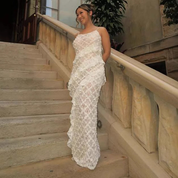 Damer Elegant Spidsmaxikjole med asymmetrisk Drapering Skovae