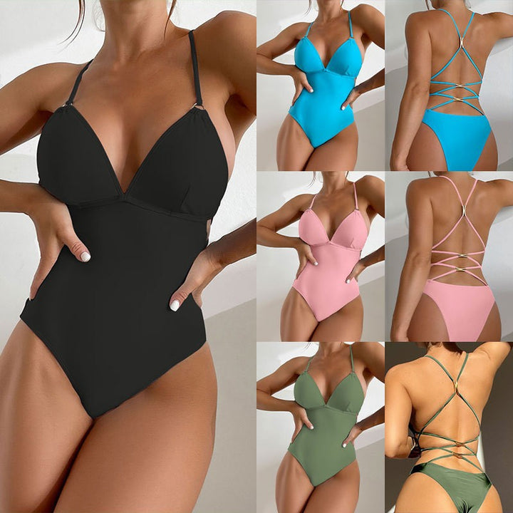 Dame jumpsuit badedragt med dyb V-hals og elegante stropper Skovae