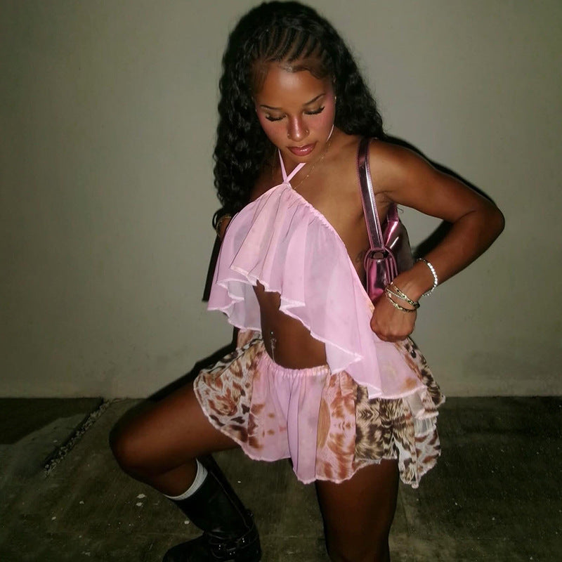 Damen Set aus Top und Shorts mit tierischem Muster Skovae