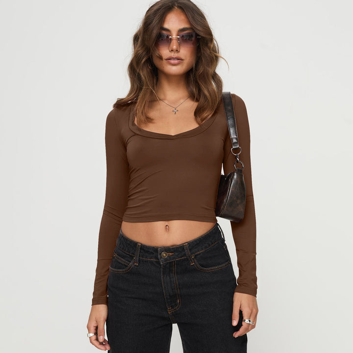 Dame højtaljede cropped top med kvadratisk brystudskæring og lange ærmer Stilla