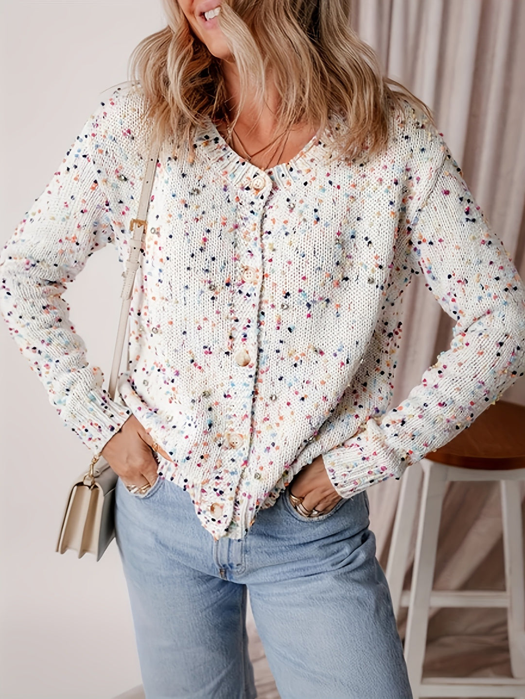 Kvinders cardigan med farverigt mønster Stilla