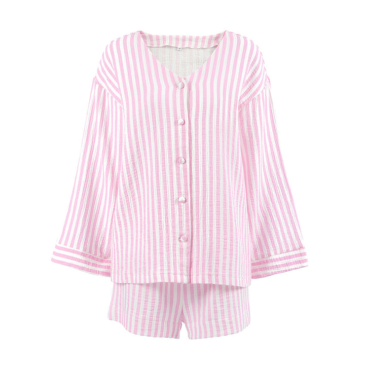Dame pyjamasæt lavet af åndbart bomuldsstof med elegante striber Stilla