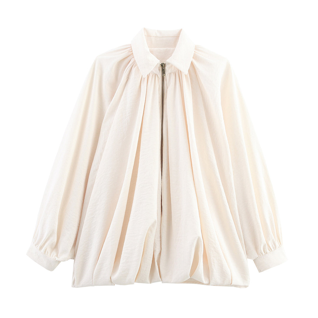 Dame elegant skåret bluse med voluminøse pufærmer Stilla