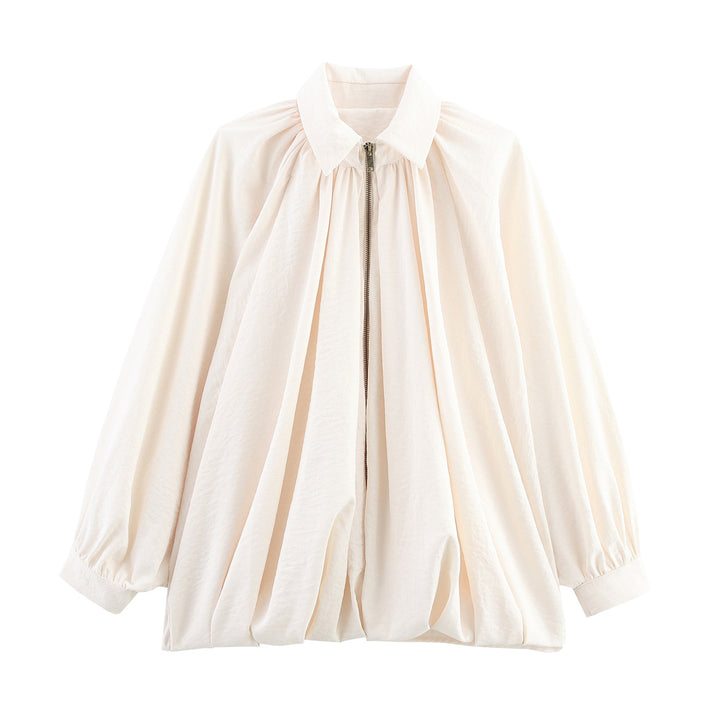 Dame elegant skåret bluse med voluminøse pufærmer Stilla