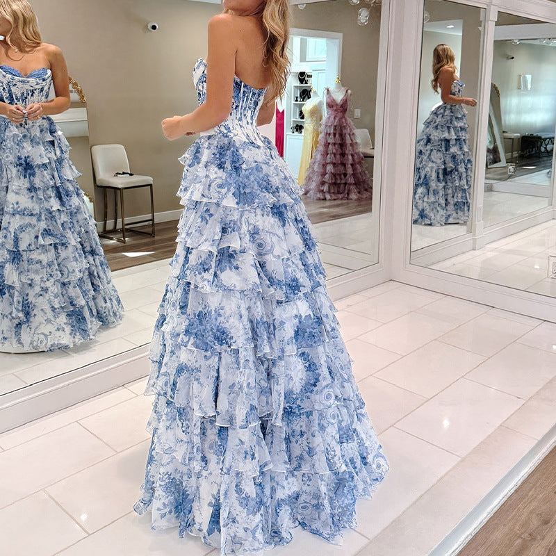 Damer Romantisk Maxikjole med voluminøse Ruffle-detaljer og blomstret design Stilla