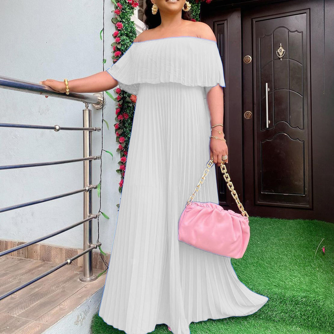Dame Off-Shoulder Maxikjole med plisseret design og elastisk overdel Stilla
