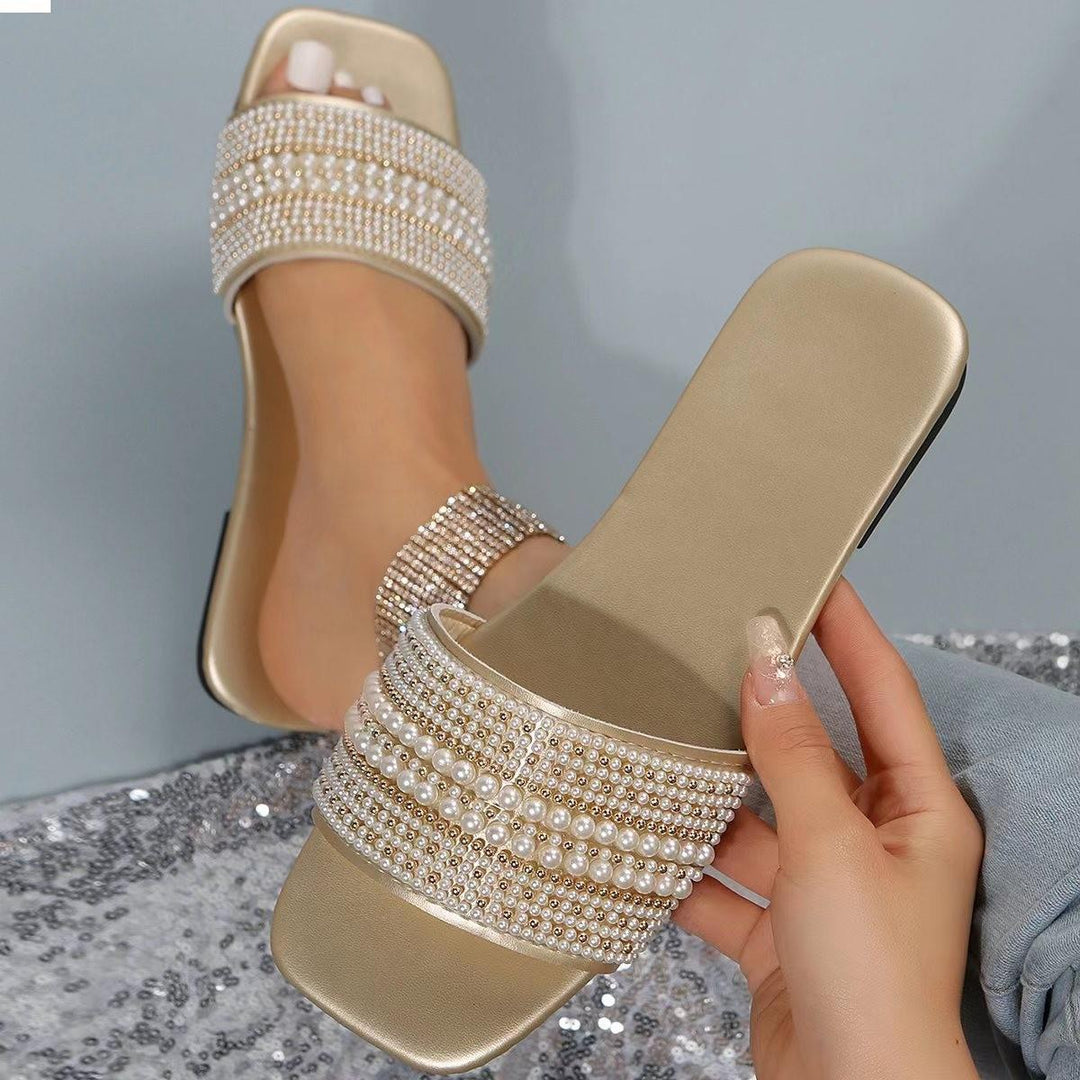 Dame Elegante Slides med Perledekoration Stilla