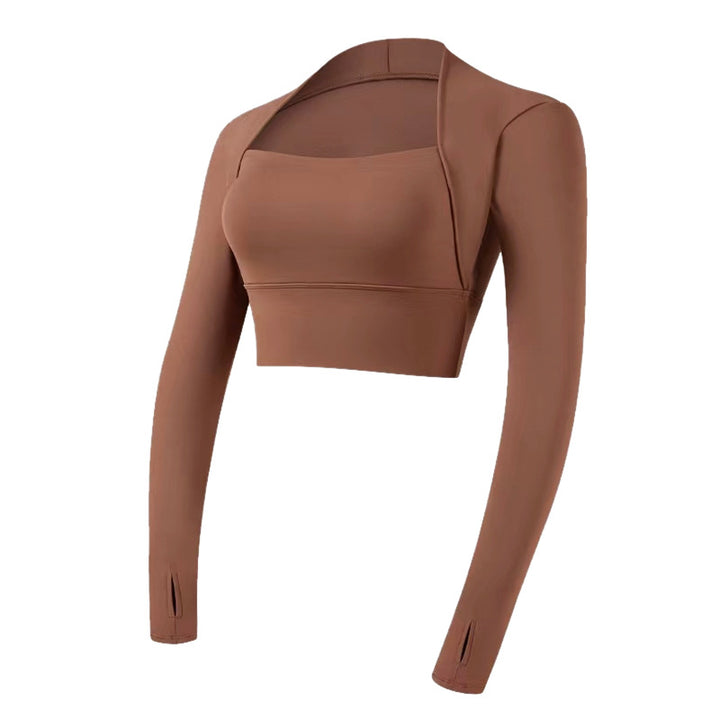 Dame Sporty Langærmet Crop-Top lavet af høj kvalitets, elastisk materiale med tommelfingerhuller Stilla