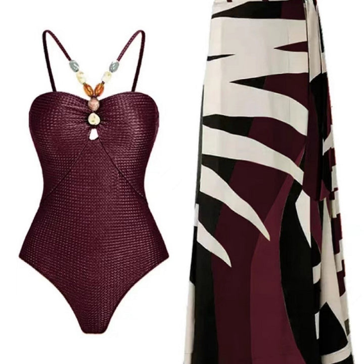 Dame Strappy Lace-Up Enkelt Badeanstyr med matchende Cover-Up Wrap-Top Stilla