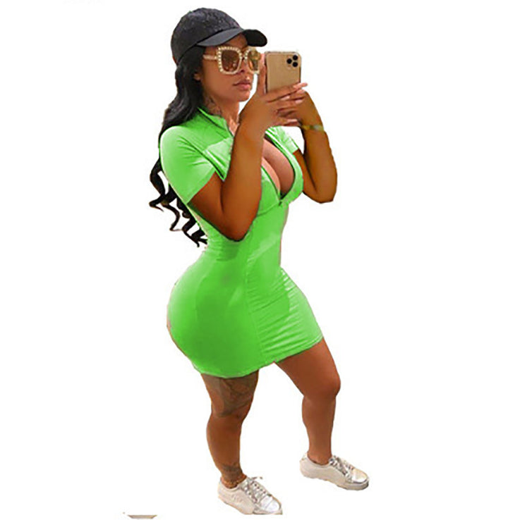 Dame Bodycon Mini Kjole med Lynlås Detalje Stilla
