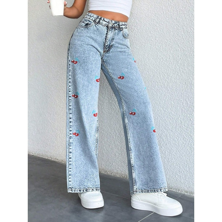 Damer Løst skåret jeans i frugtagtig broderidesign Skovae
