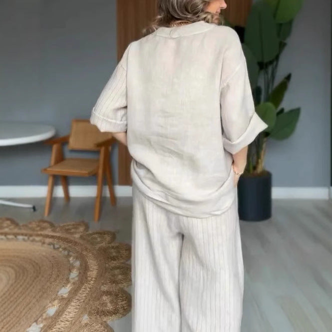 Dame Sommerlig Linnedbluse med brede Bukser Stilla