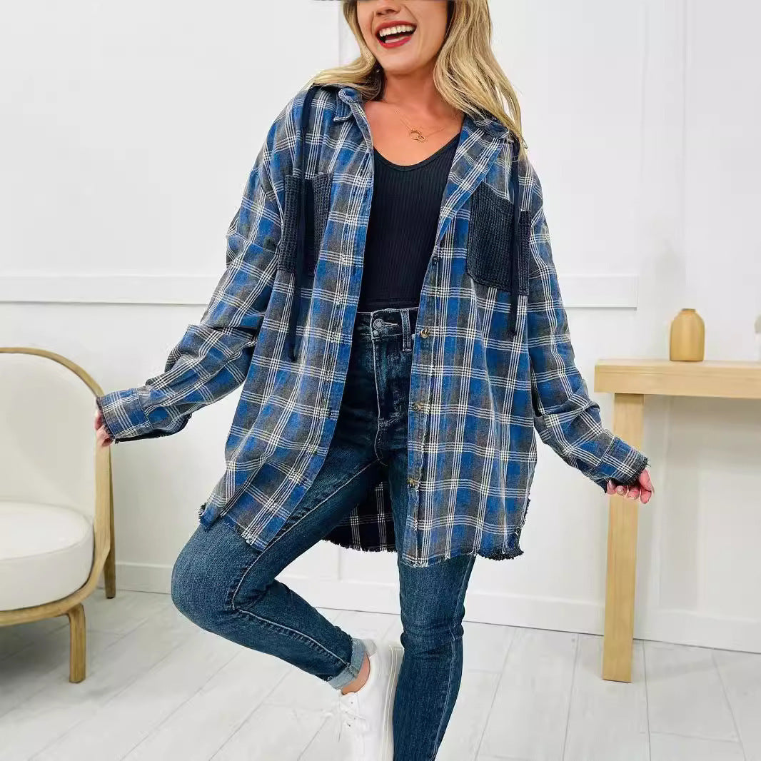 Kvindernes oversized ternede skjortejakke med frynse detaljer Stilla