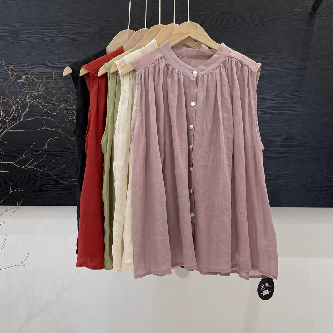 Femme Let Button-Up Bluse med Flydende Ærmer Stilla