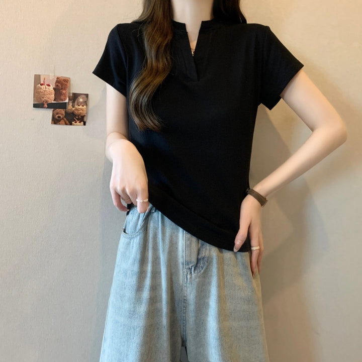 Femme Stilfuldt Halvknap T-Shirt Stilla