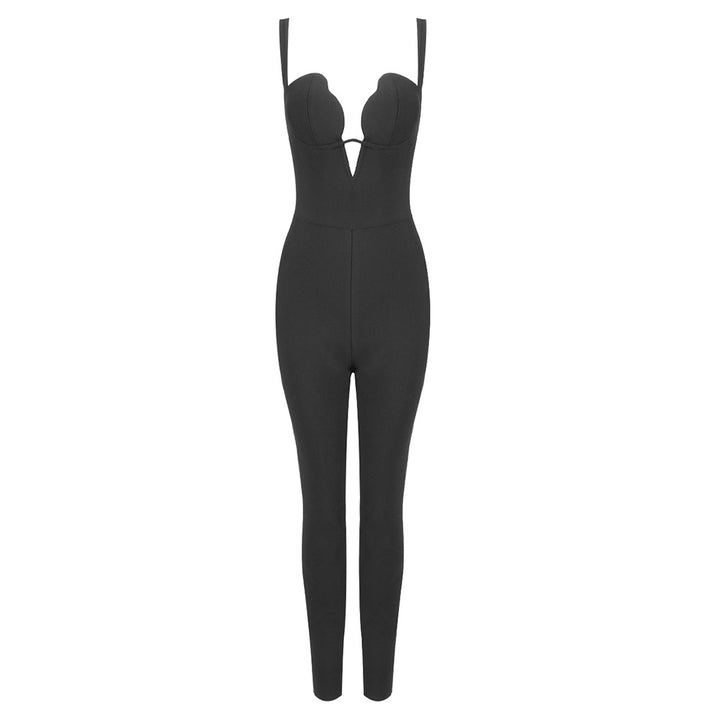 Dame elegant jumpsuit med hjerteformet udskæring og tætsiddende pasform Skovae