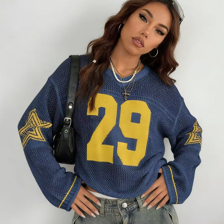 Dame afslappet oversized sweater med grafisk mønster Skovae