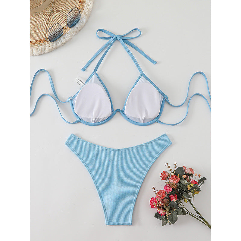 Dame justerbar off-shoulder ribbet bikini-sæt Stilla