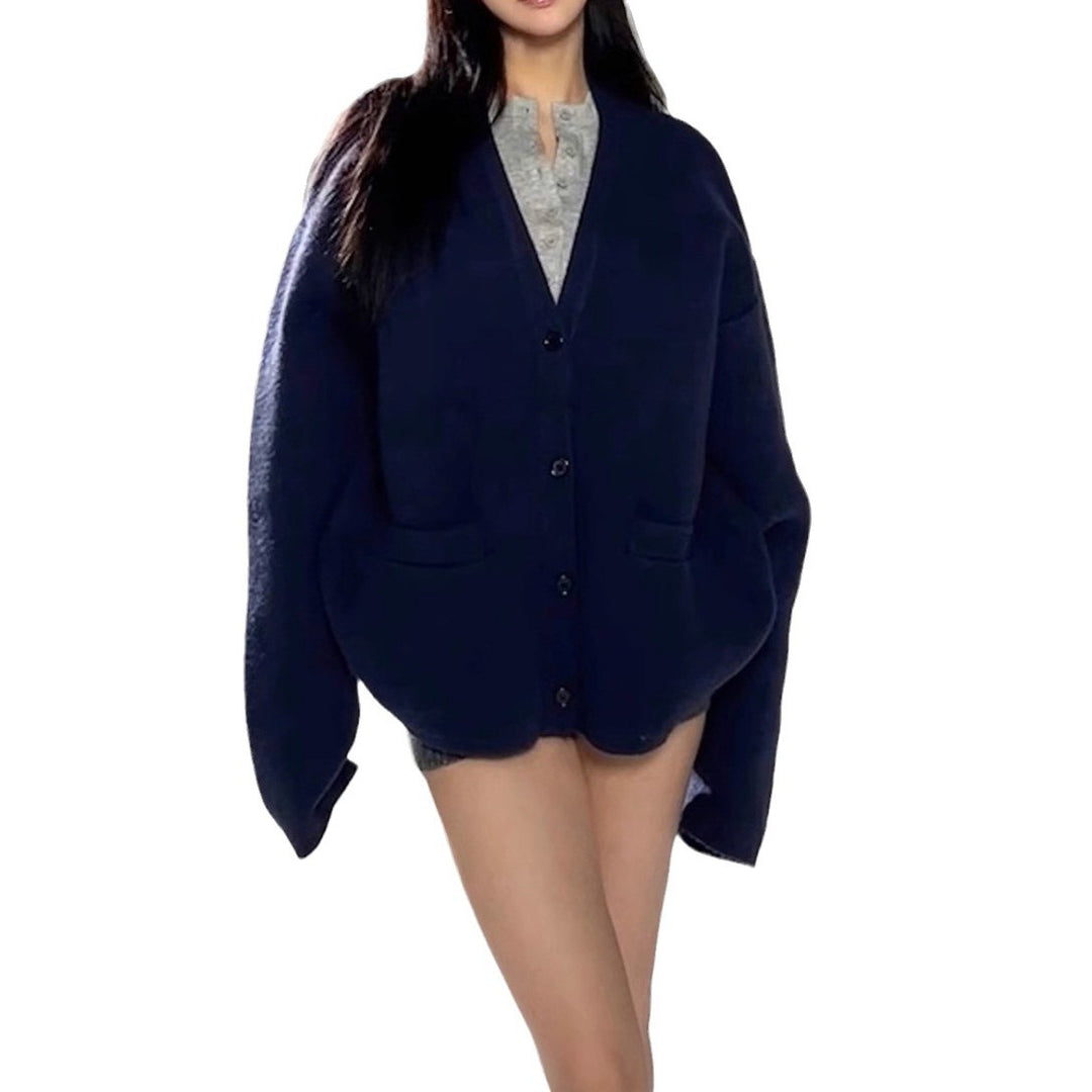 Dame Oversized Strikjakke med bredt revers Stilla
