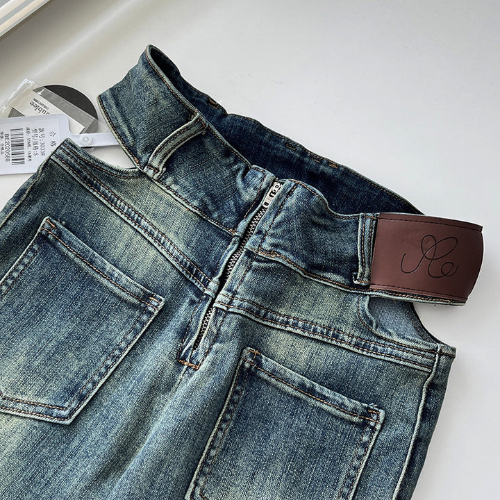 Dame højtaljede jeans med trendy used-look og moderne snit Stilla