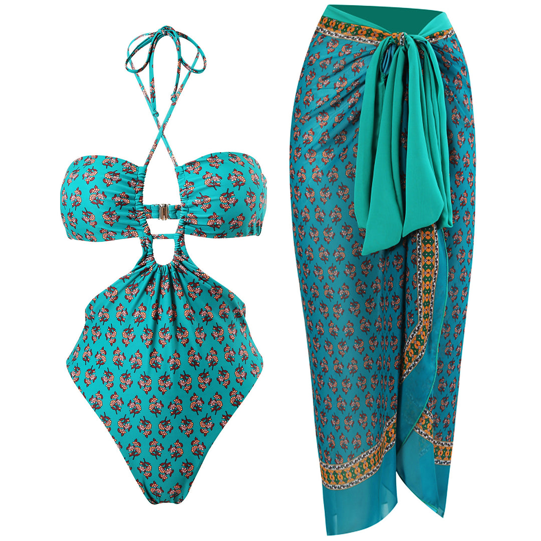 Dame bikini-sæt med raffineret cut-out design og matchende pareo Stilla