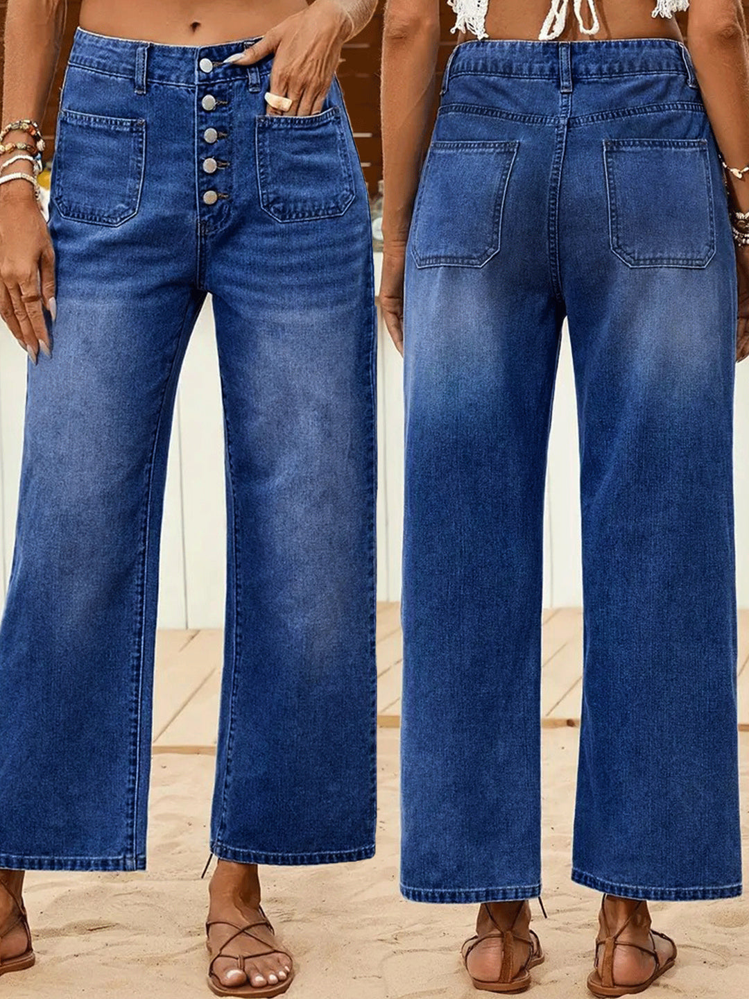 Damer Løst skåret jeans i elegant vintage-stil med knapdetaljer Stilla