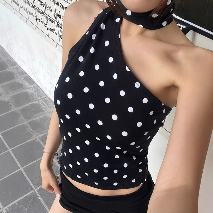 Damen asymmetrisches Oberteil mit Rüschendetails und Polka-Dot-Muster Skovae