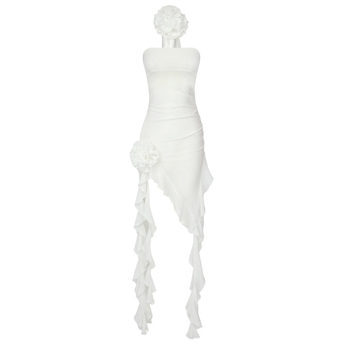Dame Asymmetrisk Maxikleider med drømmende flæser og blomsterdetalje Stilla
