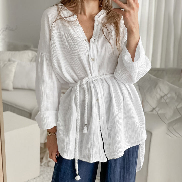Damer casual skjorte bluse i let bomuldsblanding med struktur Stilla