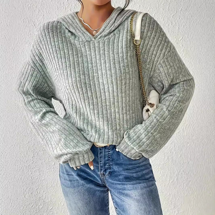 Dame Løs Hoodie med Stilfuldt Ribmønster og Overskudte Ærmer Skovae