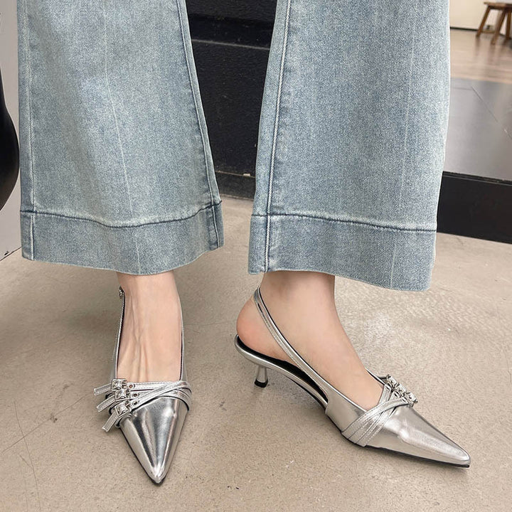 Dame Slingback Pumps med spidse tåområde og glamourøse accenter Stilla