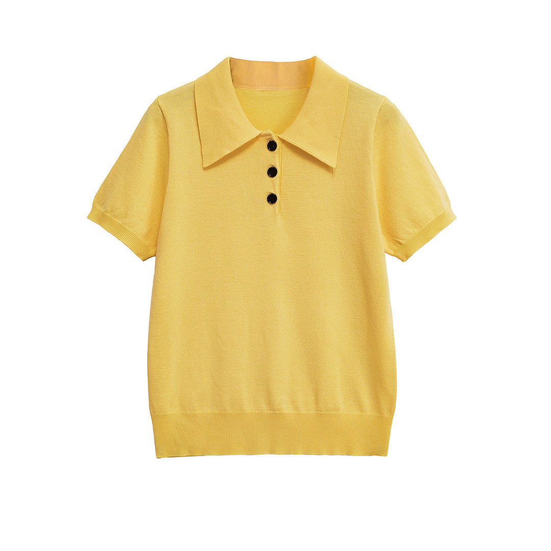 Dame Elegant Kortærmet Polo Skjorte med Klassiske Knapper Stilla