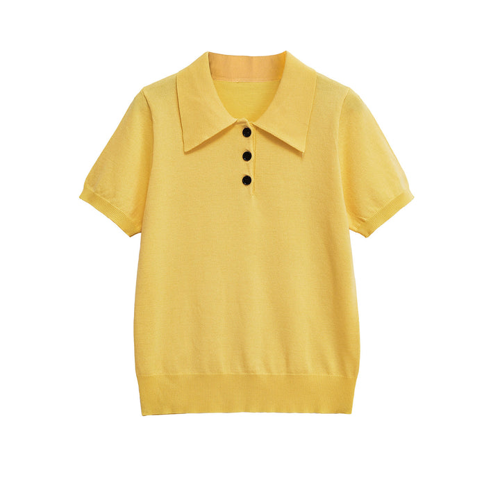 Dame Elegant Kortærmet Polo Skjorte med Klassiske Knapper Stilla