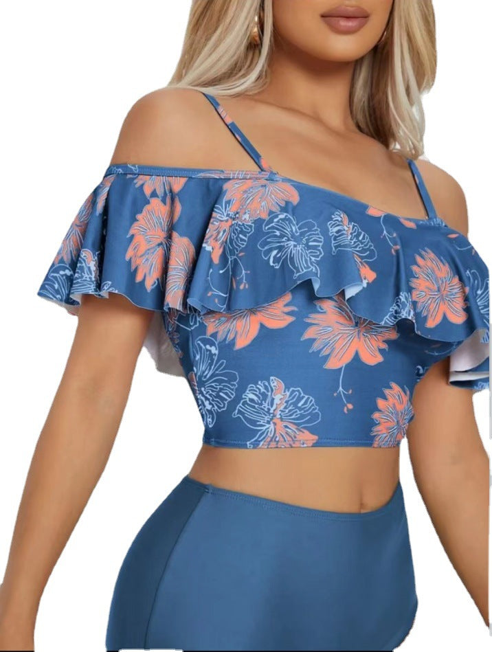 Dame bluseoverdel med flæser og blomsterprint Stilla