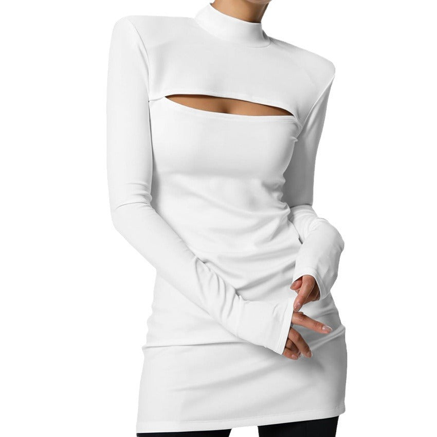 Dame figursyet longsleeve kjole med asymmetrisk cut-out Stilla