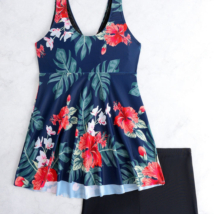Dame Tankini-sæt med blomstret design og justerbar overdel Skovae