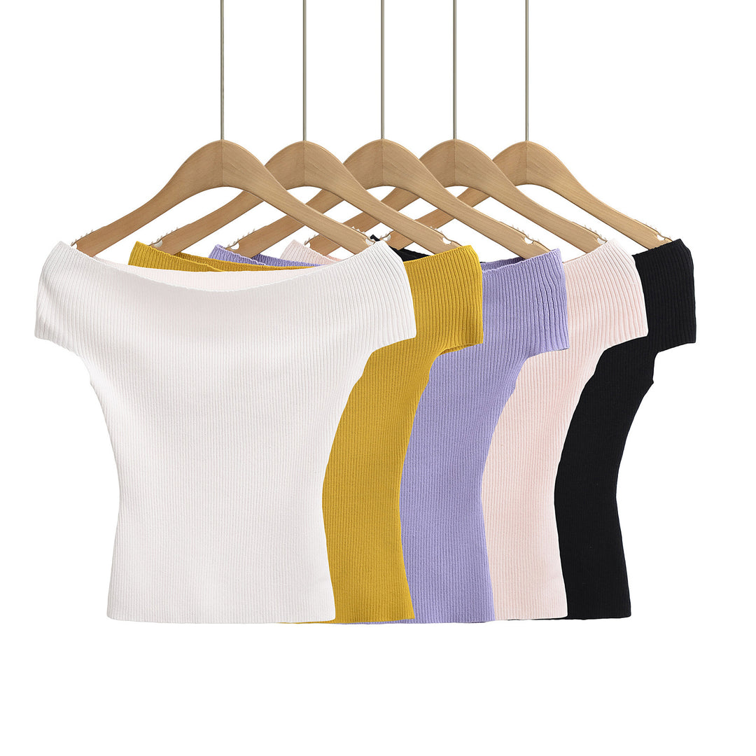 Dame Off-Shoulder Top i fint ribbet materiale Stilla